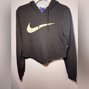 Nike Black Cropped Hoodie with Swoosh Logo, medium